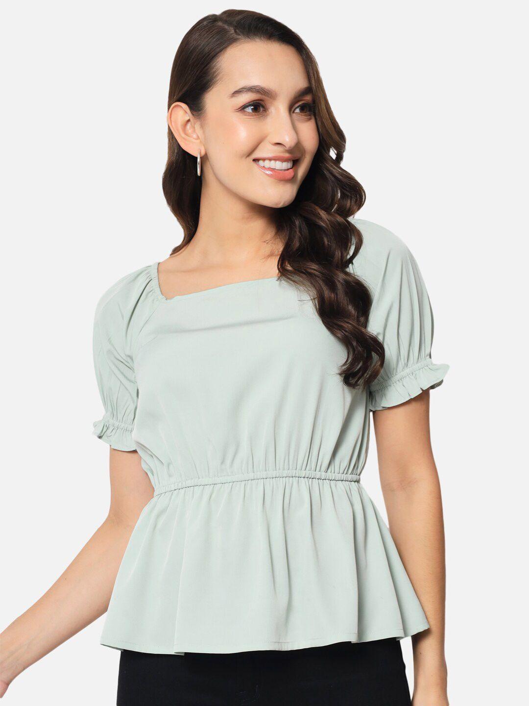 baesd green puff sleeve crepe top