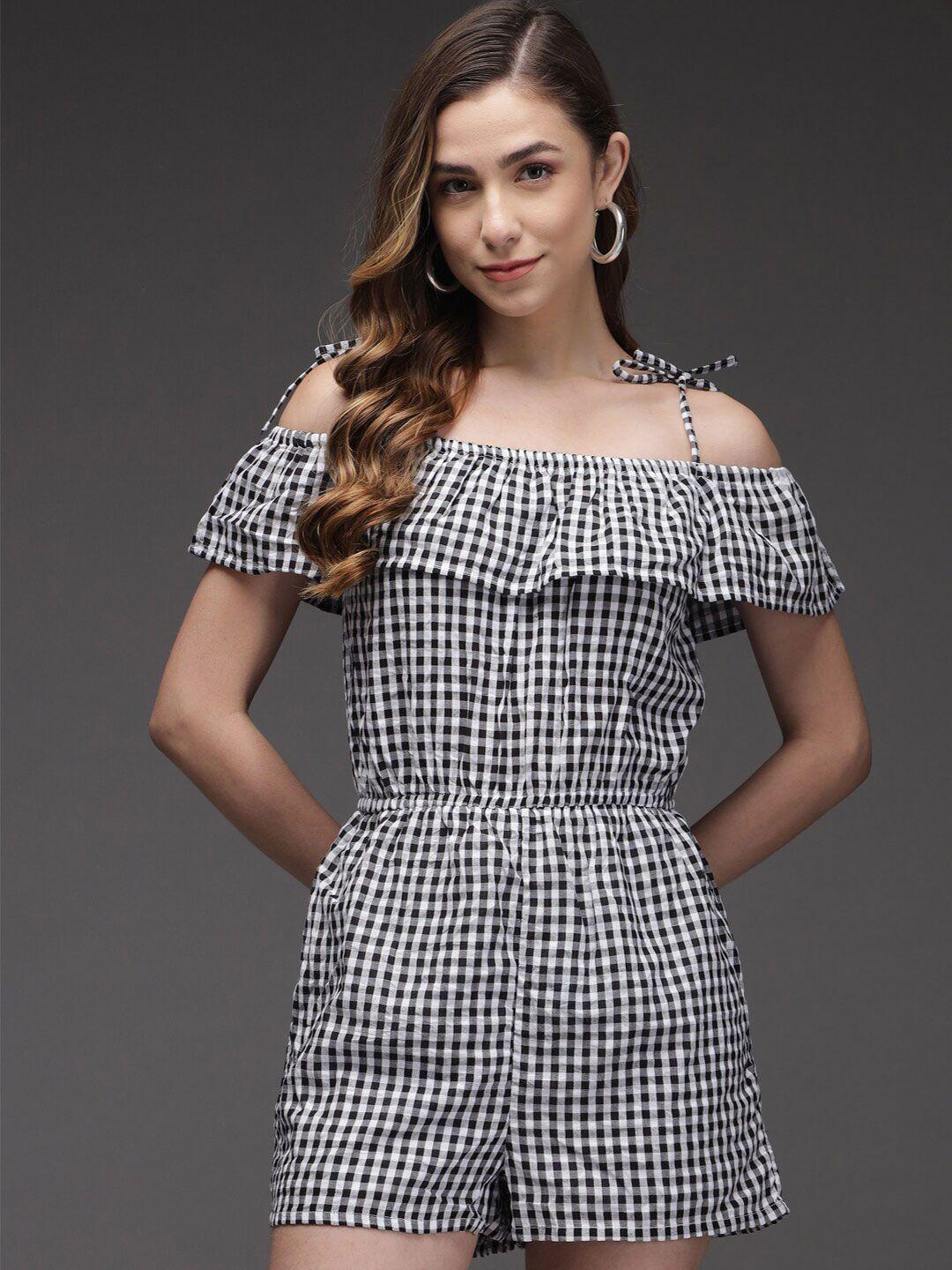 baesd grey checked off-shoulder a-line mini dress