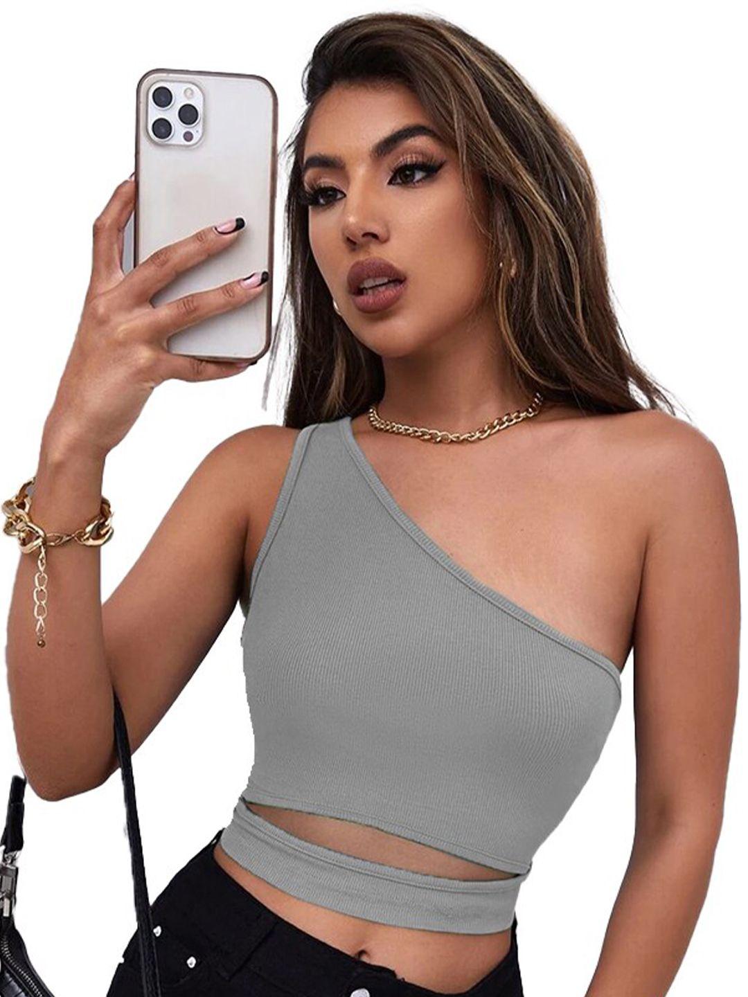 baesd grey one shoulder crop top