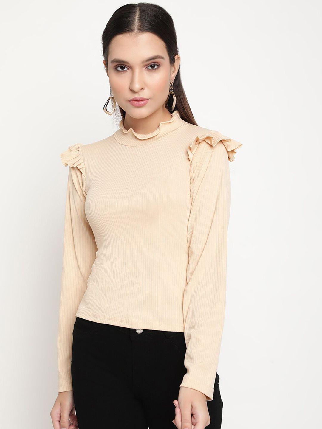 baesd high neck long sleeve ruffled regular top