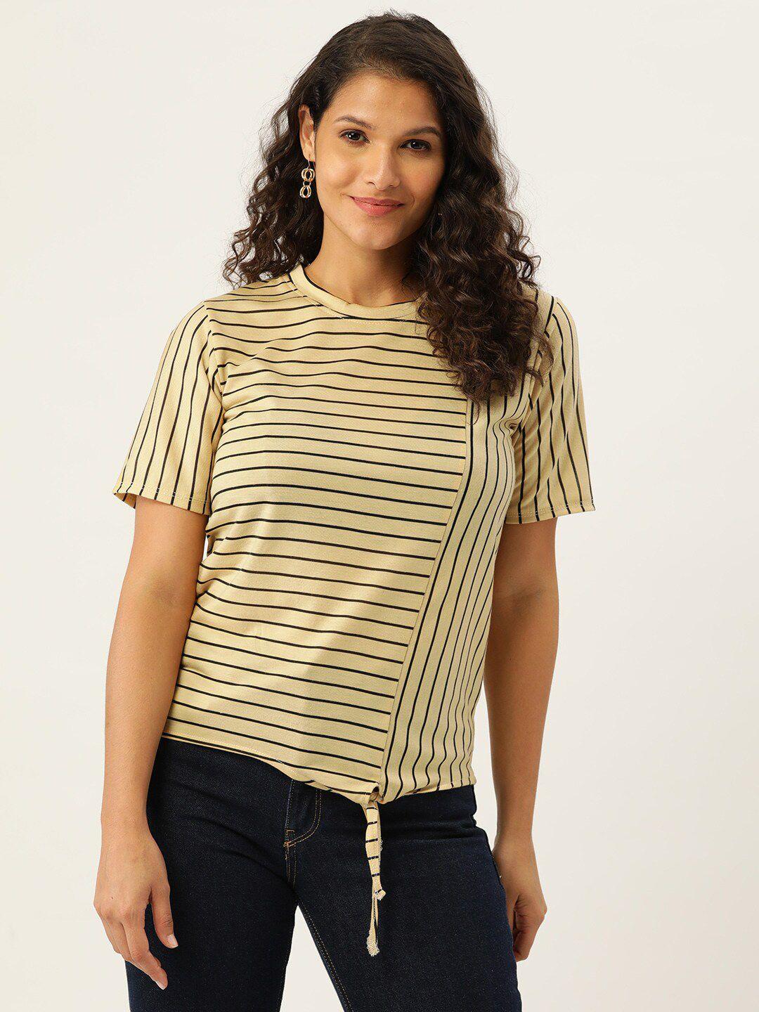 baesd horizontal striped tie-up detailed cotton top