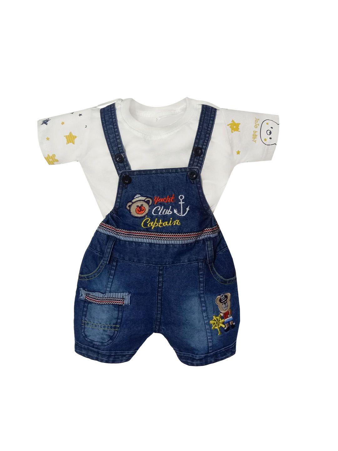 baesd infans embroidered cotton dungaree with t-shirt