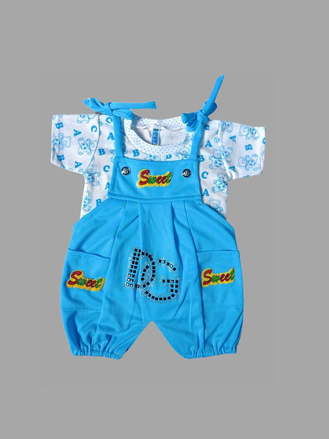 baesd infant cotton printed dungaree with printed t-shirt