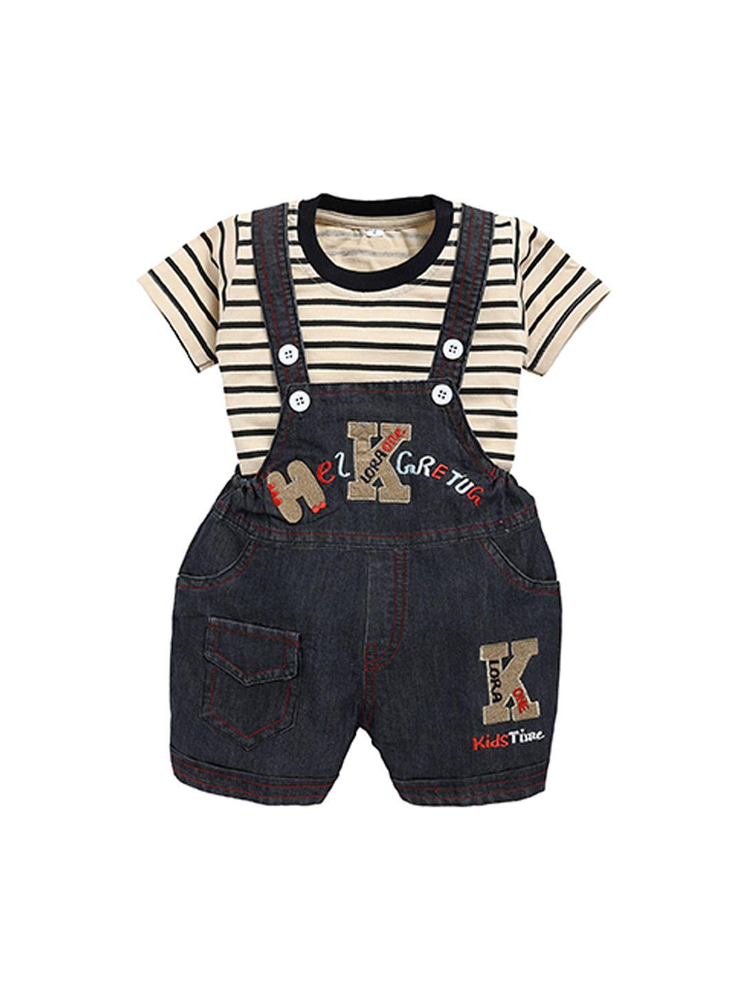 baesd infant printed cotton denim dungaree with t-shirt