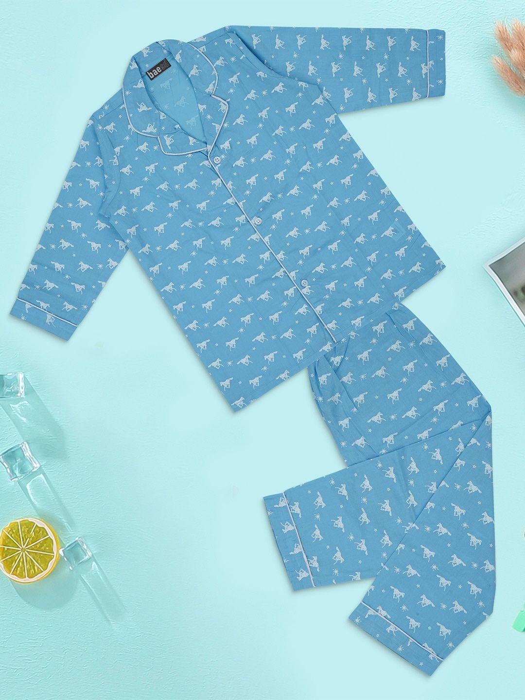 baesd infants conversational printed lapel collar pure cotton night suit