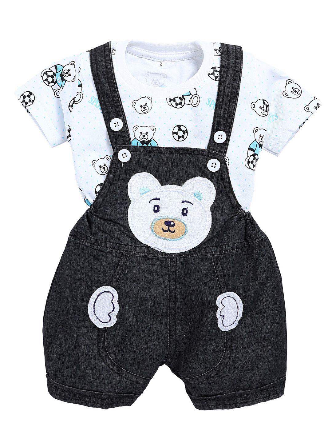 baesd infants embroidered cotton  dungaree with t-shirt