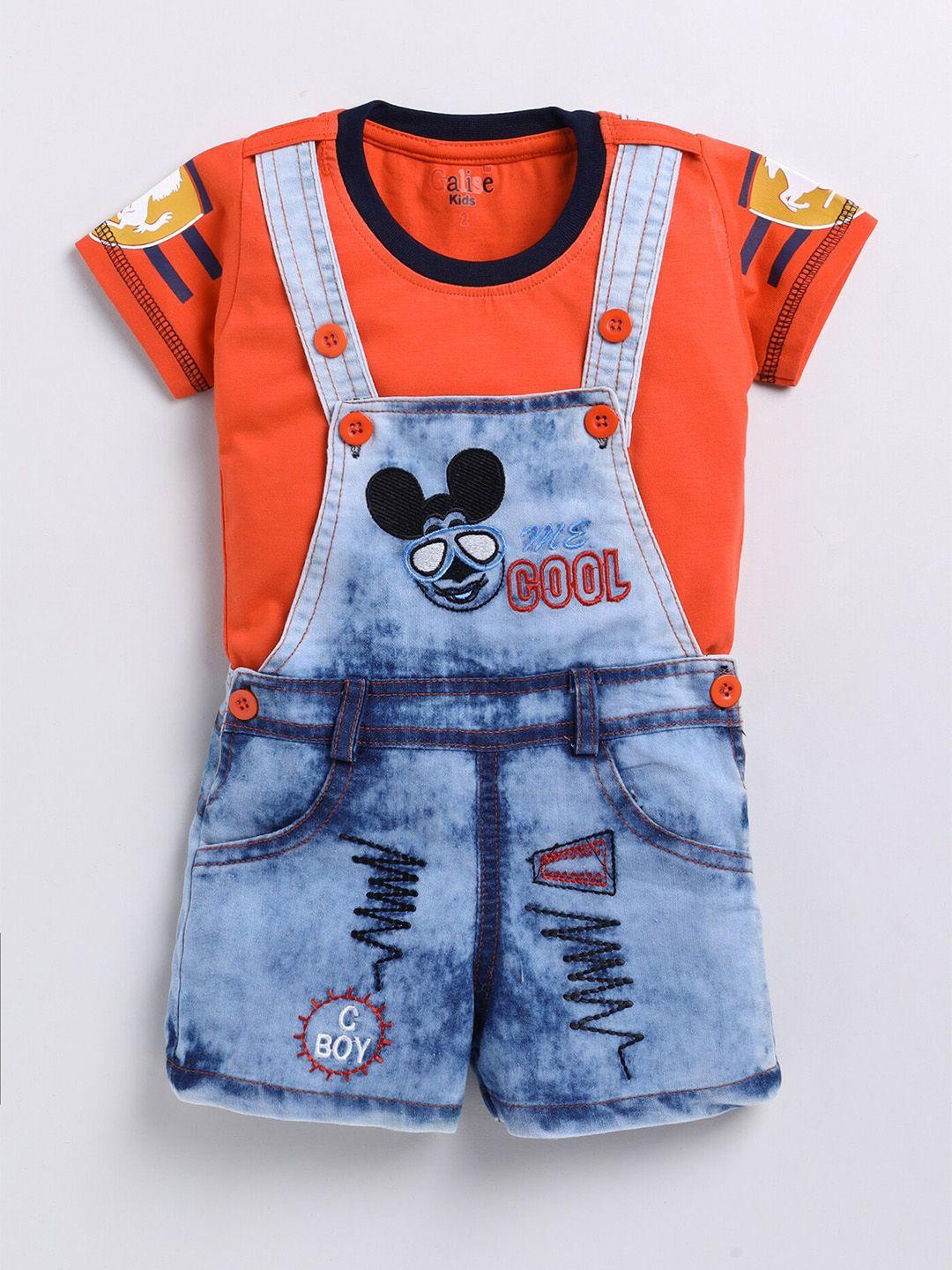 baesd infants embroidered cotton denim dungaree with printed t-shirt