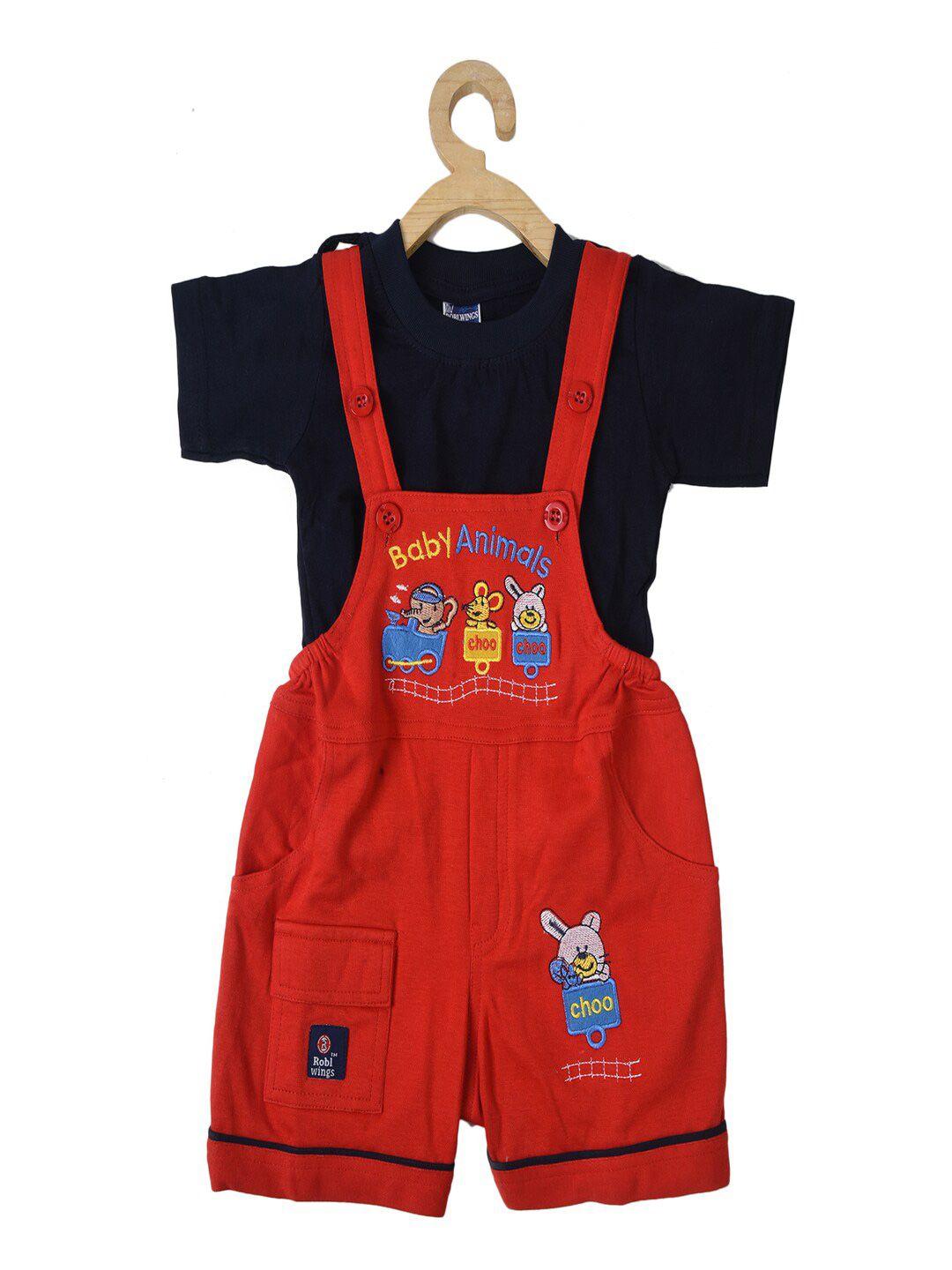baesd infants kids graphic printed pure cotton dungaree with t-shirt