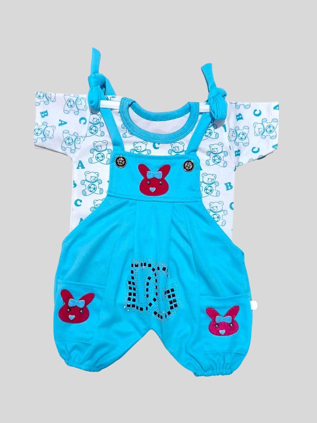 baesd infants printed cotton dungarees with printed t-shirt