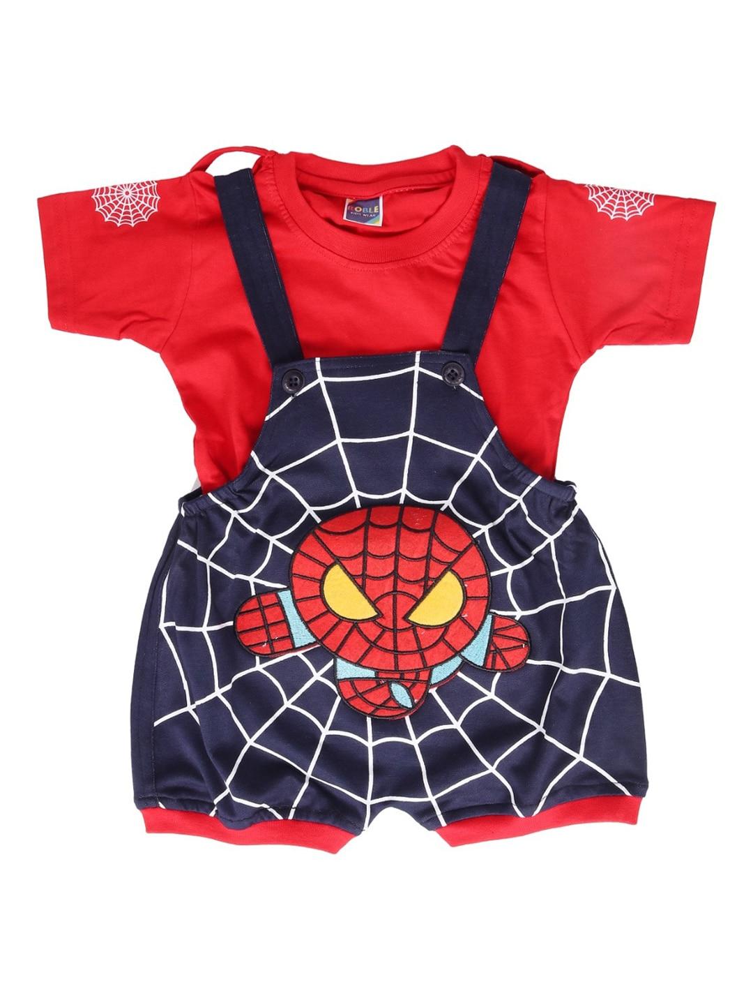 baesd infants spiderman printed pure cotton dungaree with t-shirt