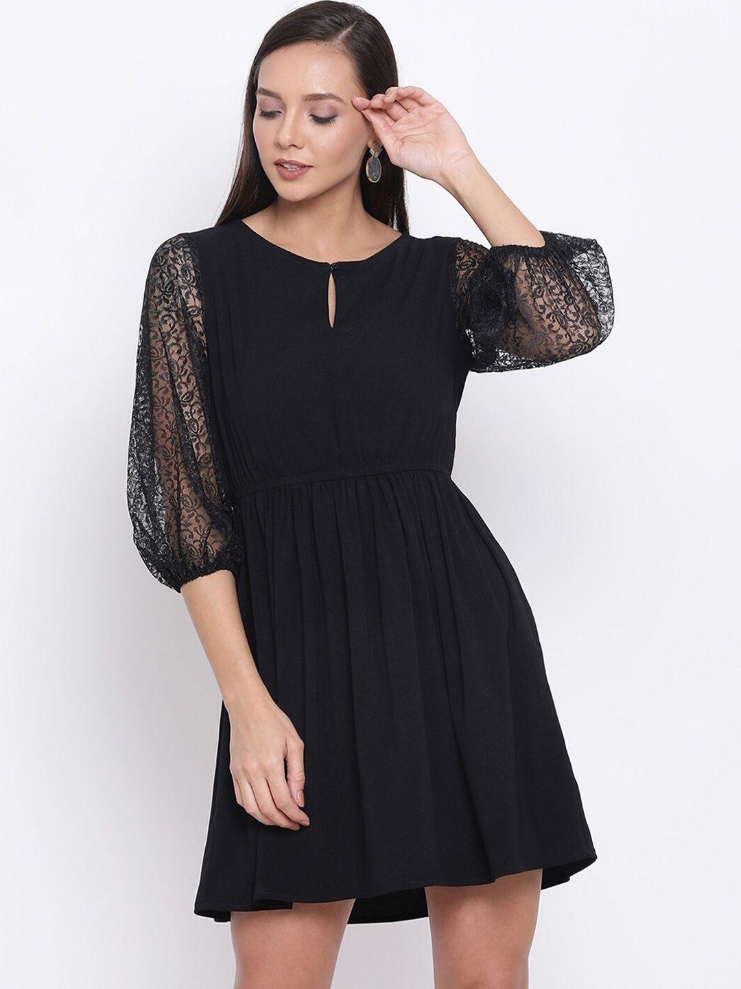 baesd keyhole neck puff sleeves fit & flare dress