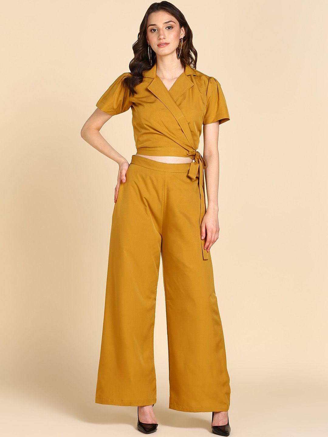 baesd lapel collar tie-up detail crop top with palazzos