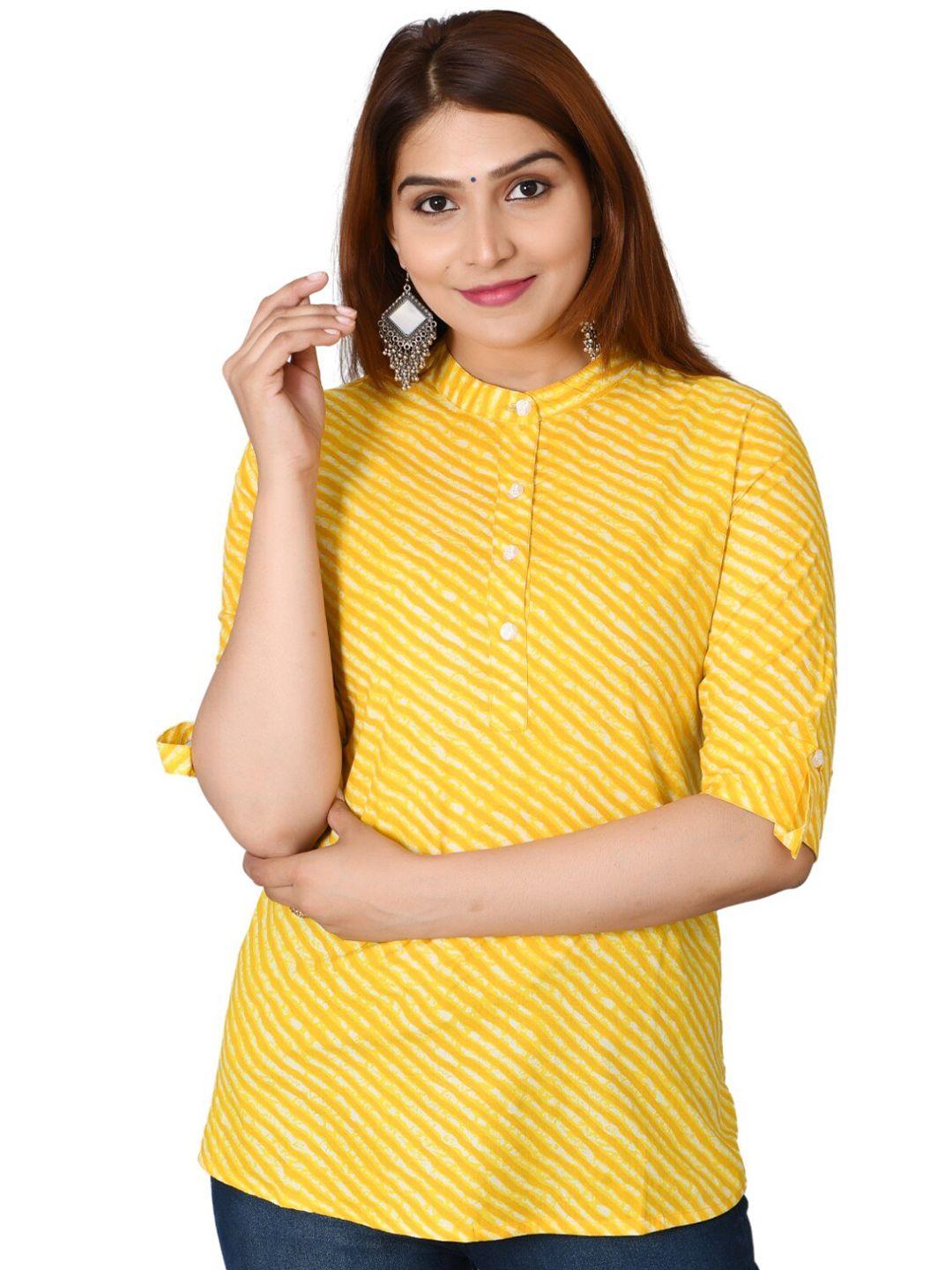 baesd lehriya printed band collar roll up sleeves pure cotton kurti