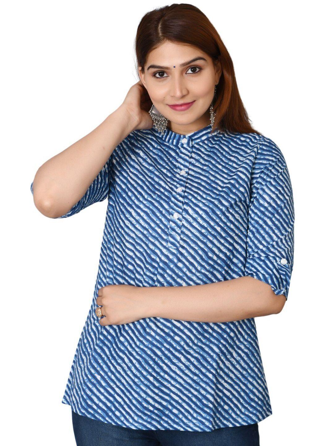 baesd lehriya printed band collar roll up sleeves pure cotton kurti