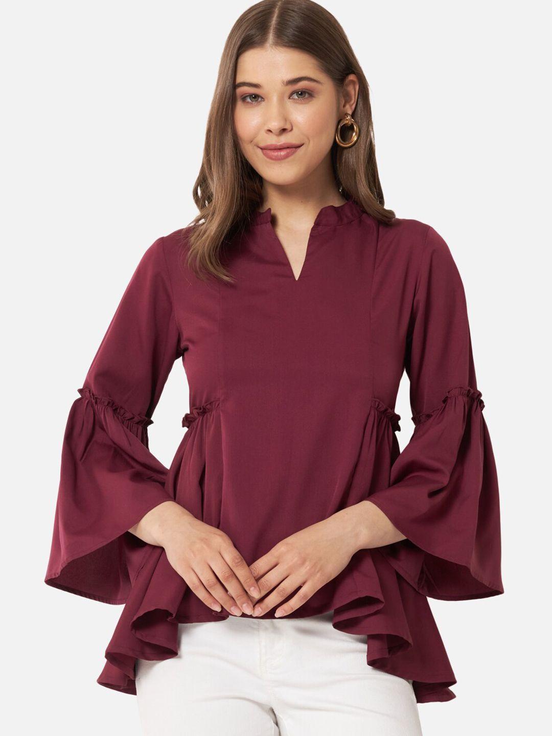 baesd maroon bell sleeve crepe top