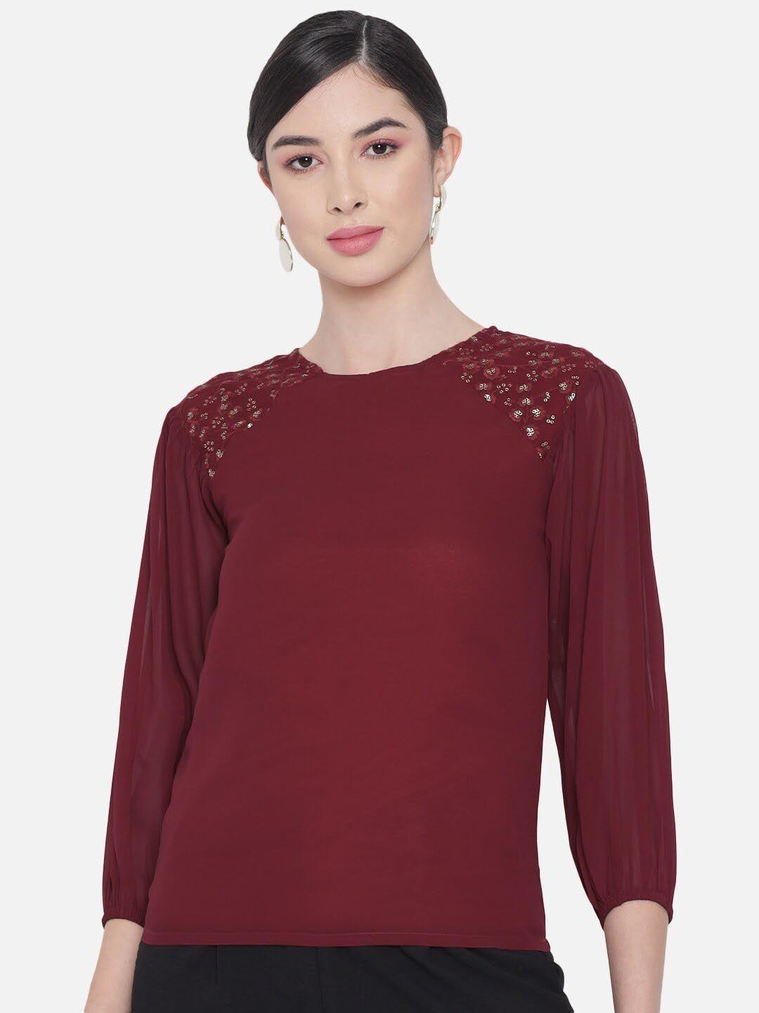 baesd maroon embellished georgette top