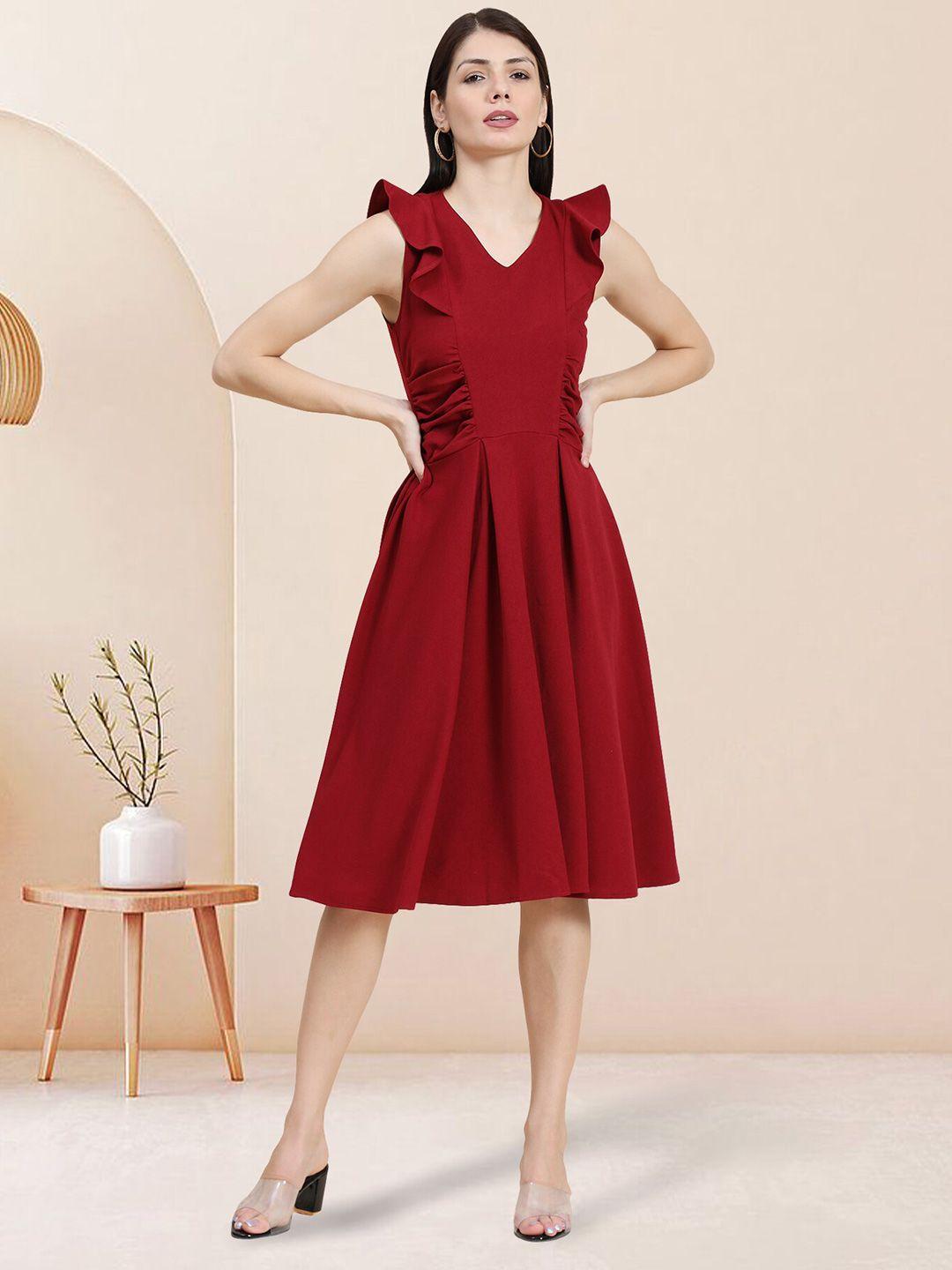 baesd maroon fit & flare dress