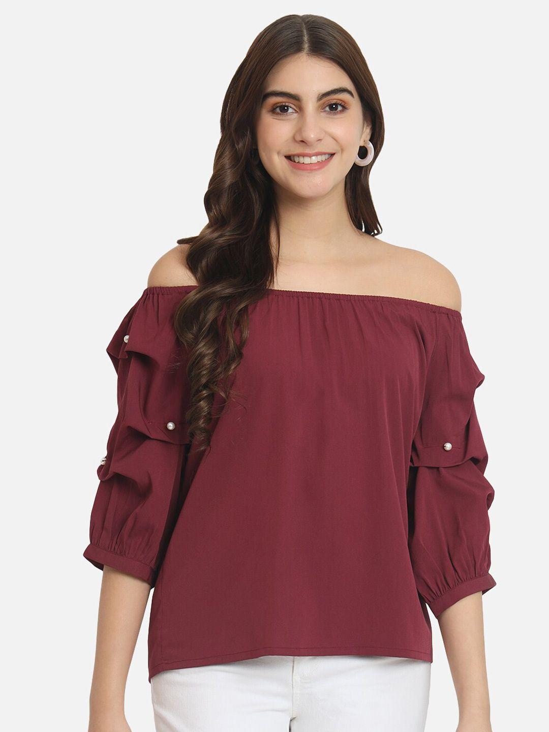 baesd maroon off-shoulder cold-shoulder crepe top