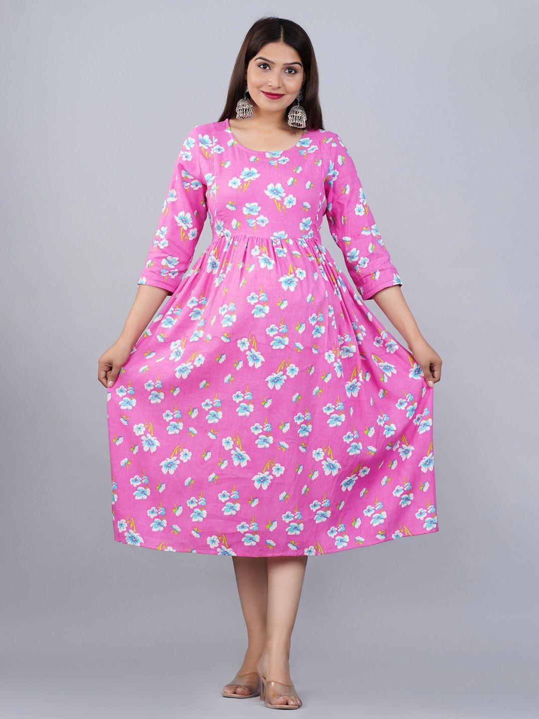 baesd maternity floral printed fit & flare ethnic dress