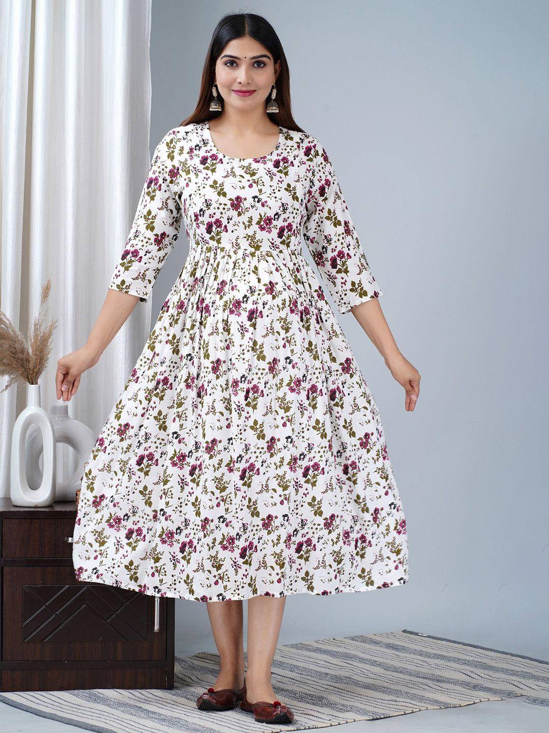 baesd maternity floral printed fit & flare ethnic dress