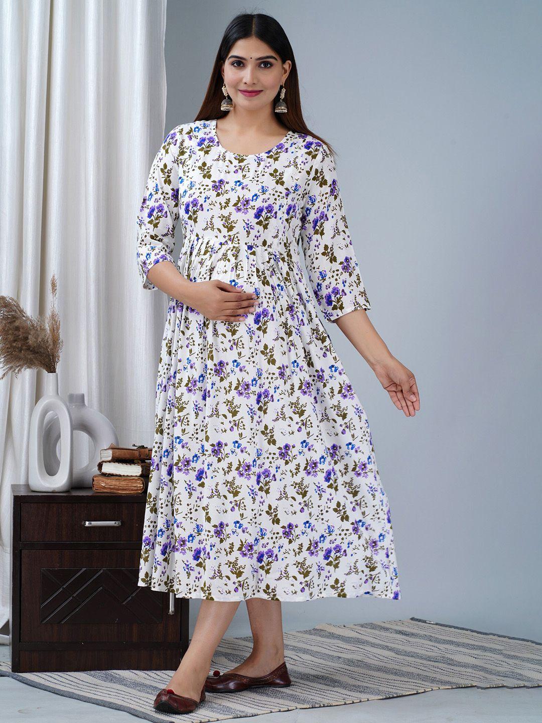 baesd maternity floral printed fit & flare ethnic dress