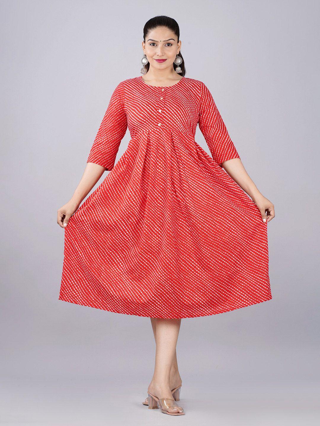 baesd maternity leheriya printed fit & flare ethnic dress