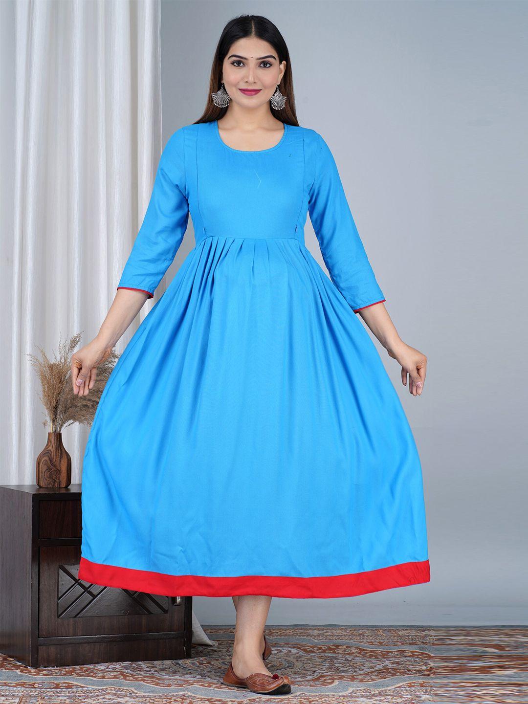 baesd maternity round neck fit & flare ethnic dress