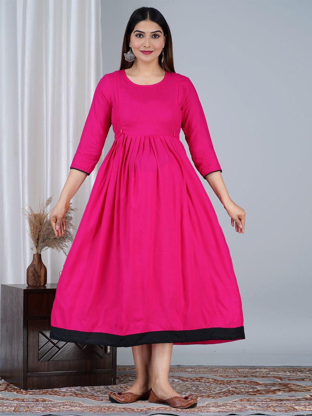 baesd maternity round neck fit & flare ethnic dress