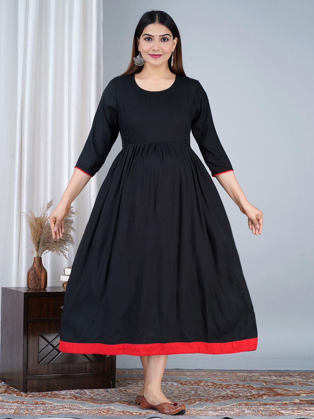 baesd maternity round neck fit & flare ethnic dress