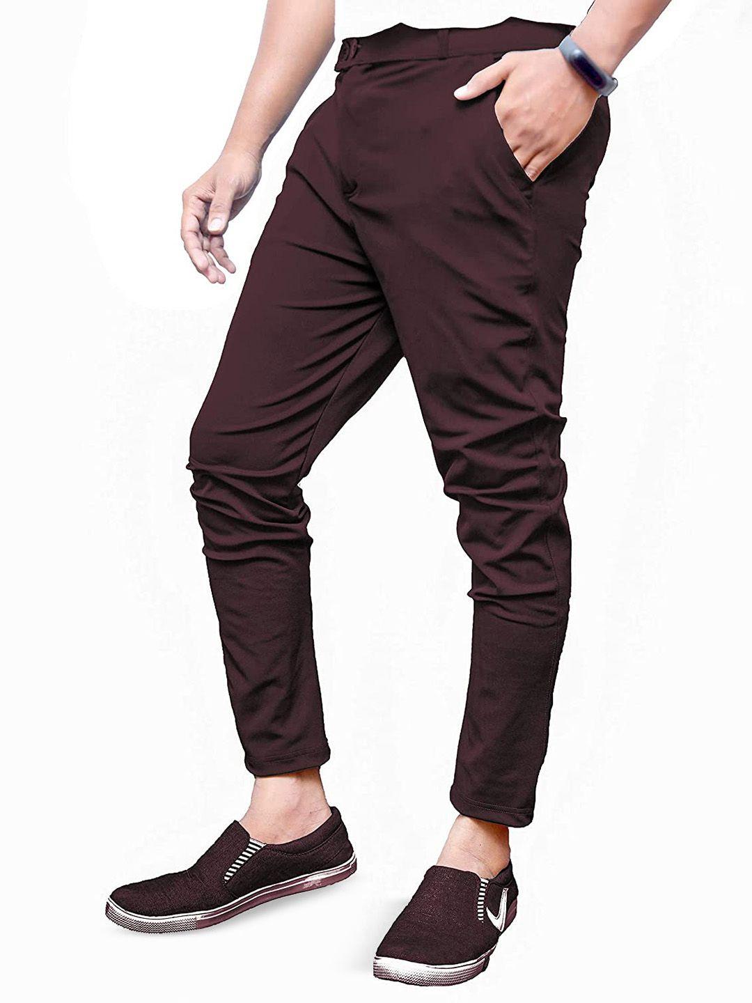 baesd men brown smart skinny fit trousers