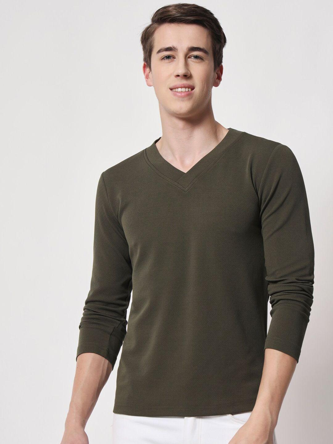 baesd men green v-neck dri-fit raw edge t-shirt