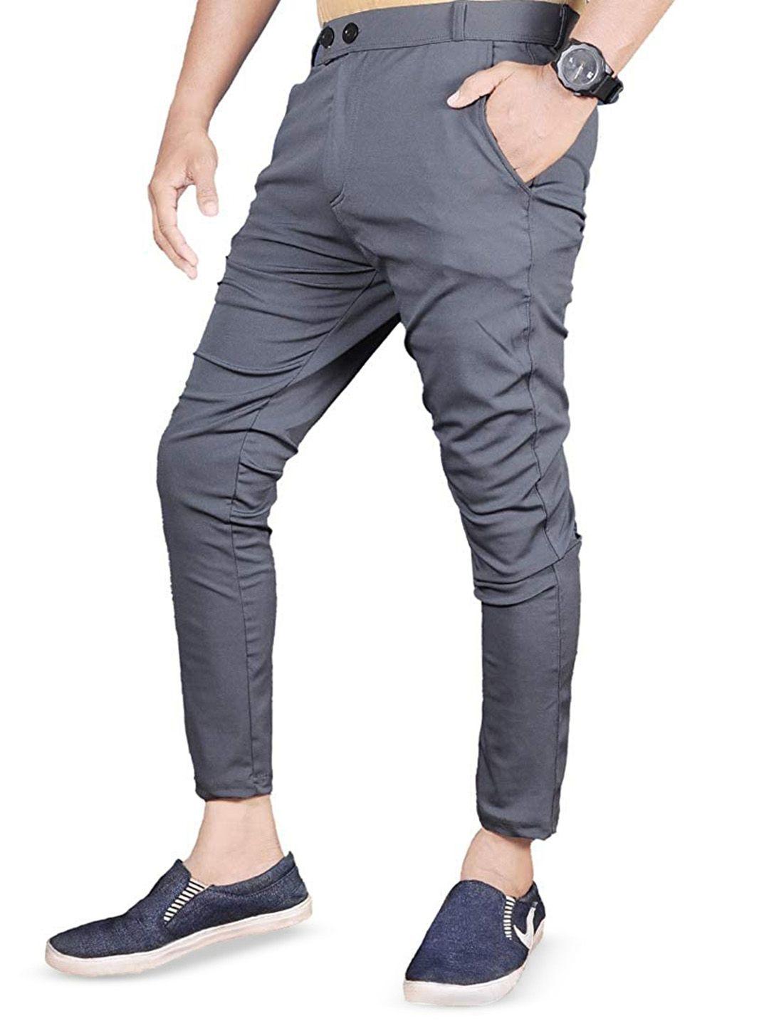 baesd men grey smart skinny fit trousers