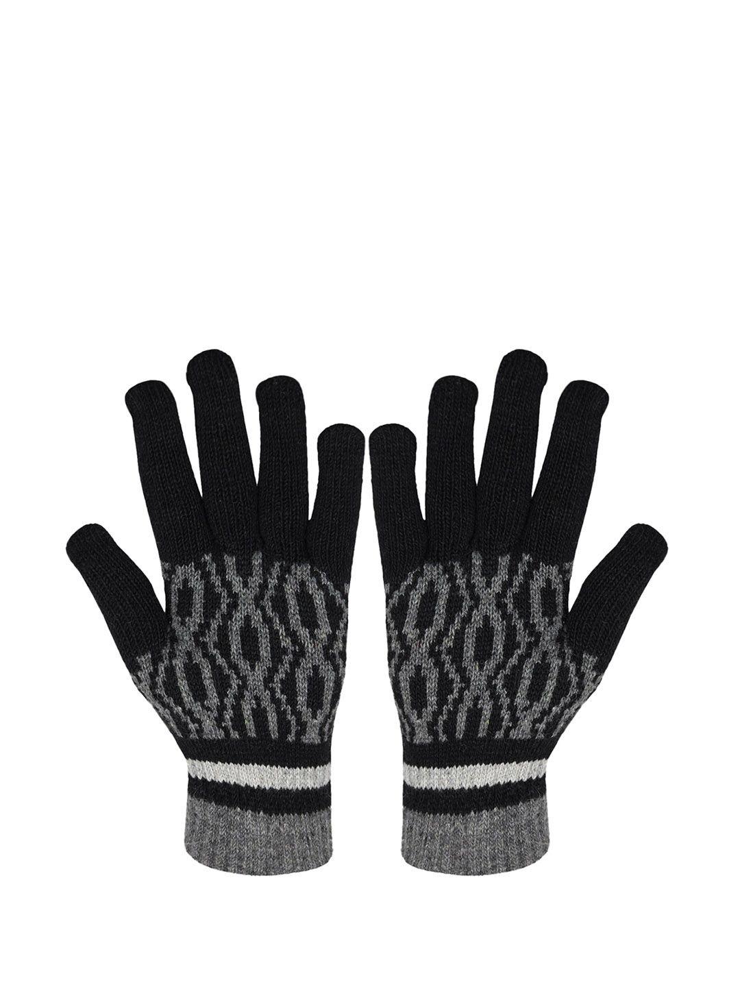 baesd men patterned full finger woolen winter gloves
