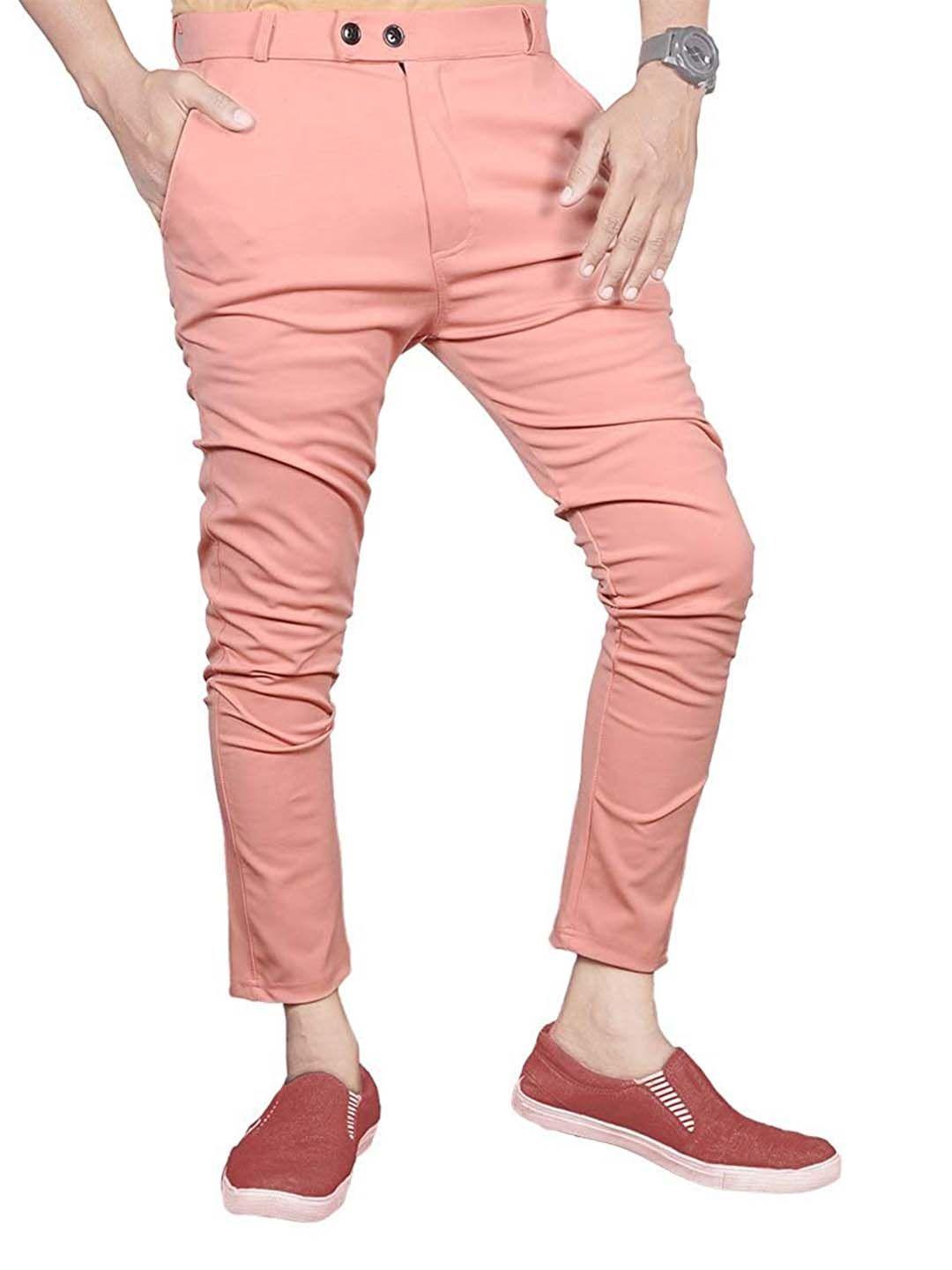 baesd men pink smart skinny fit trousers