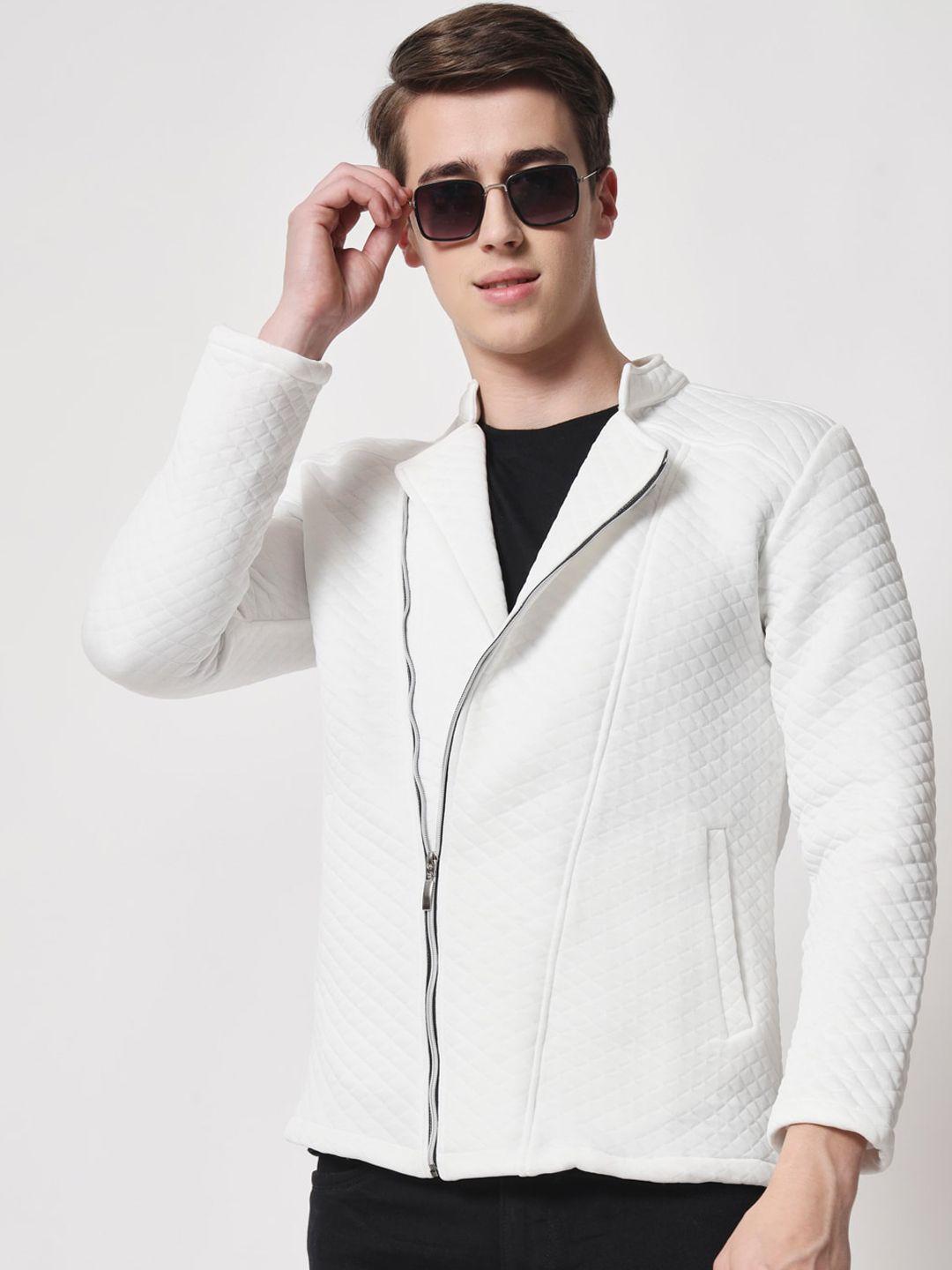 baesd men white leather crop tailored jacket