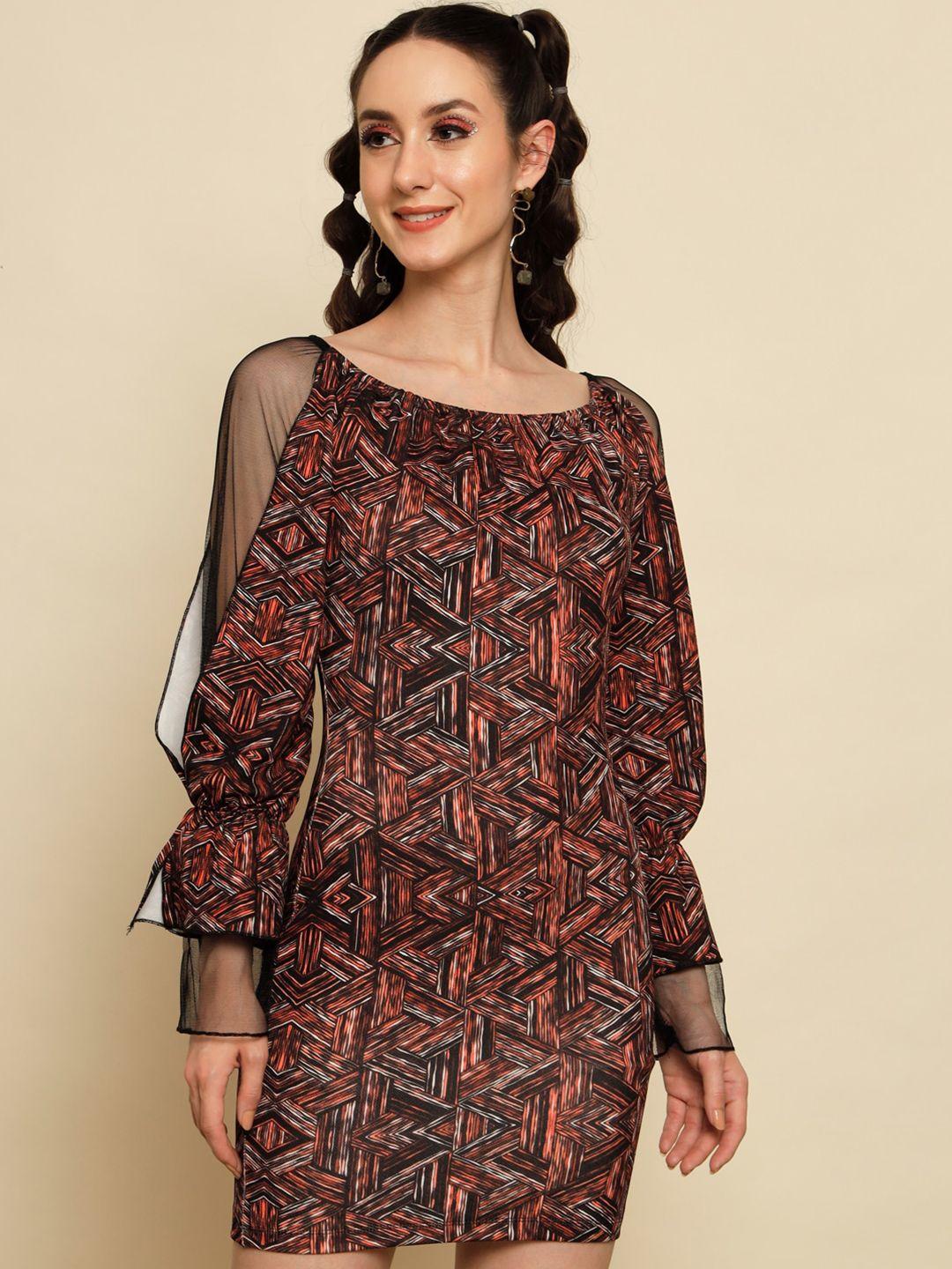 baesd multicoloured ethnic motifs print pu coated sheath dress