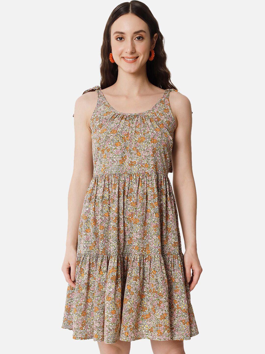 baesd multicoloured floral print crepe a-line dress