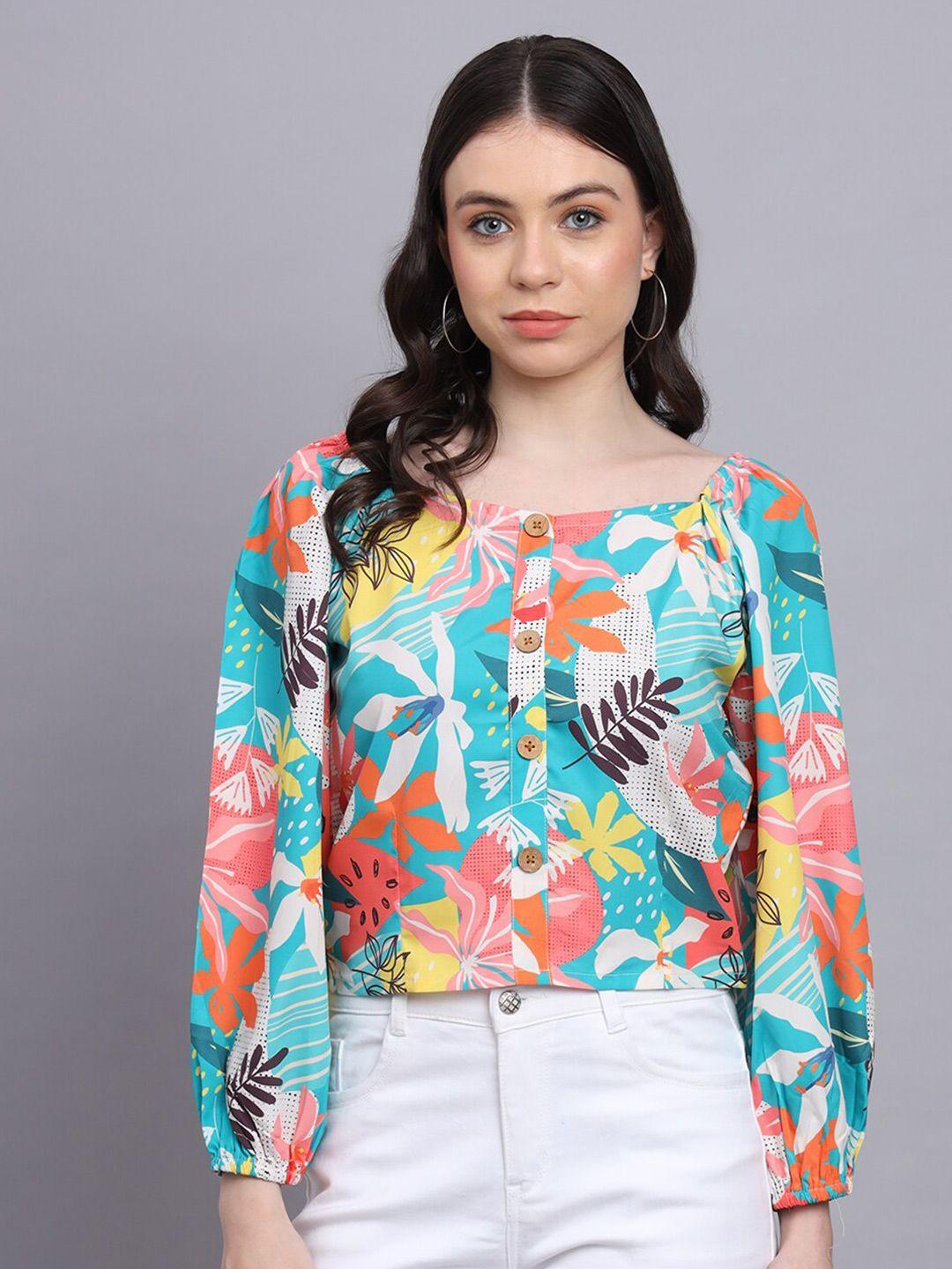 baesd multicoloured floral print off-shoulder flared sleeve crepe blouson top