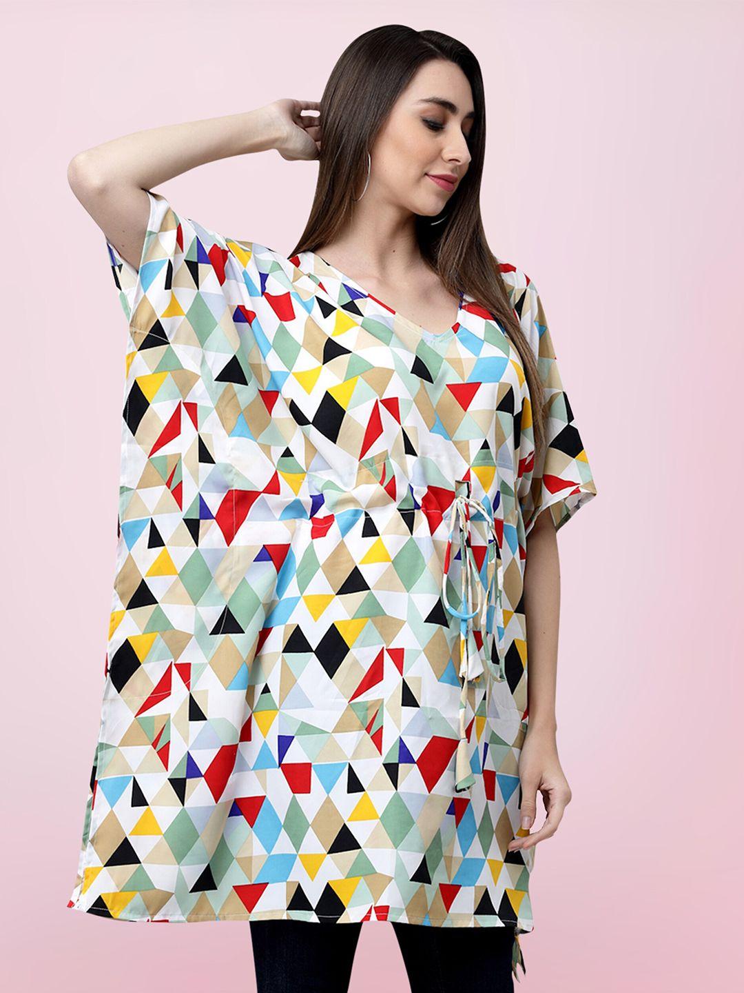 baesd multicoloured geometric print kimono sleeve crepe empire top