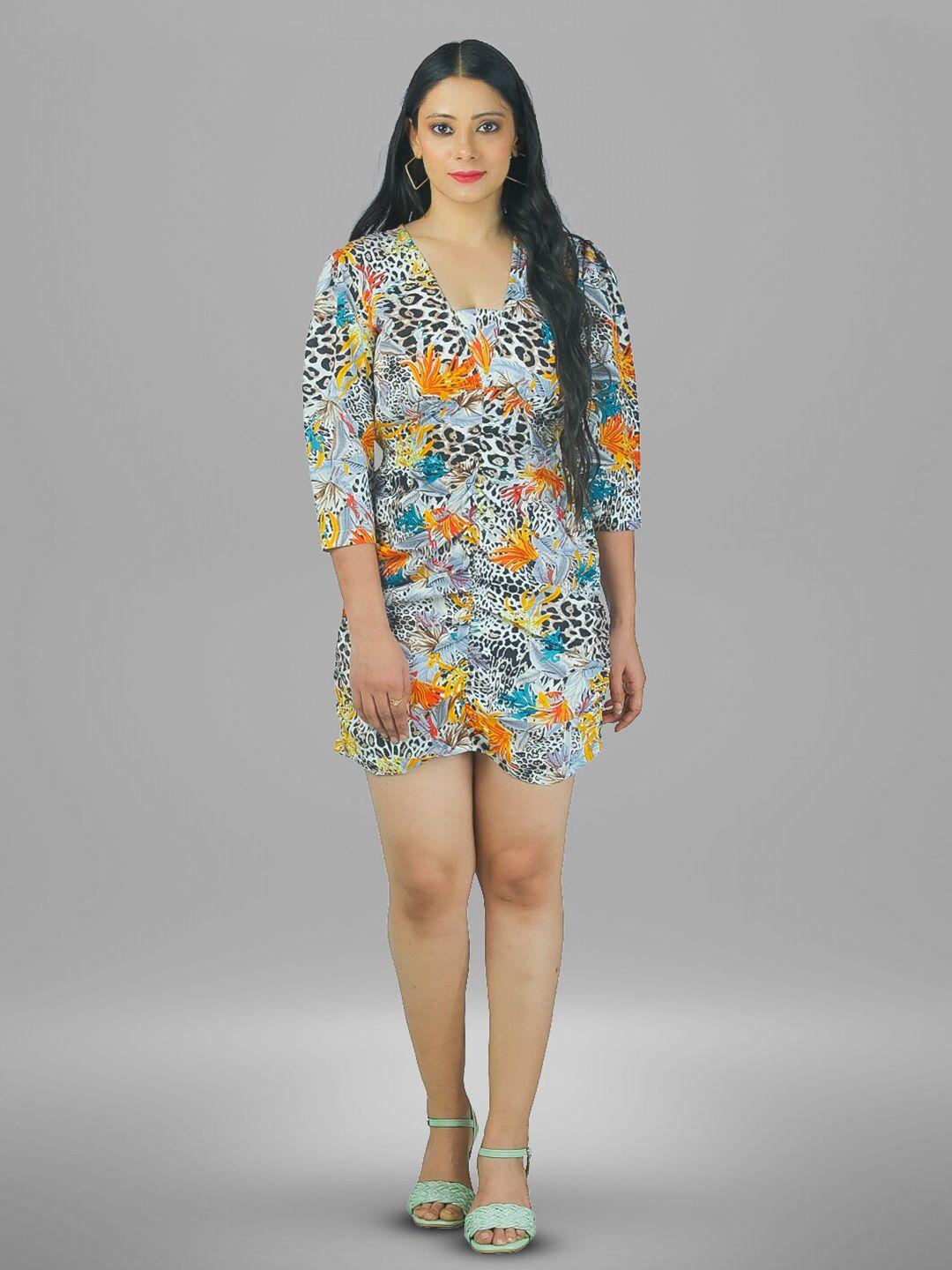 baesd multicoloured print crepe fit & flare three-quarter dress
