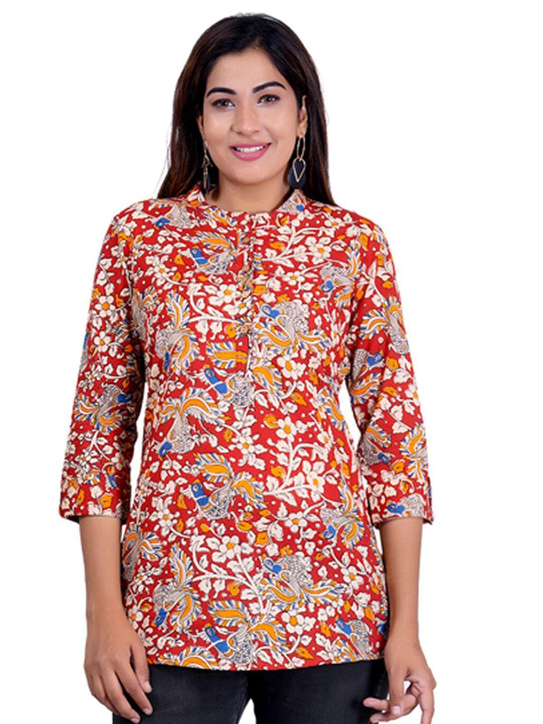 baesd multicoloured print mandarin collar cotton top