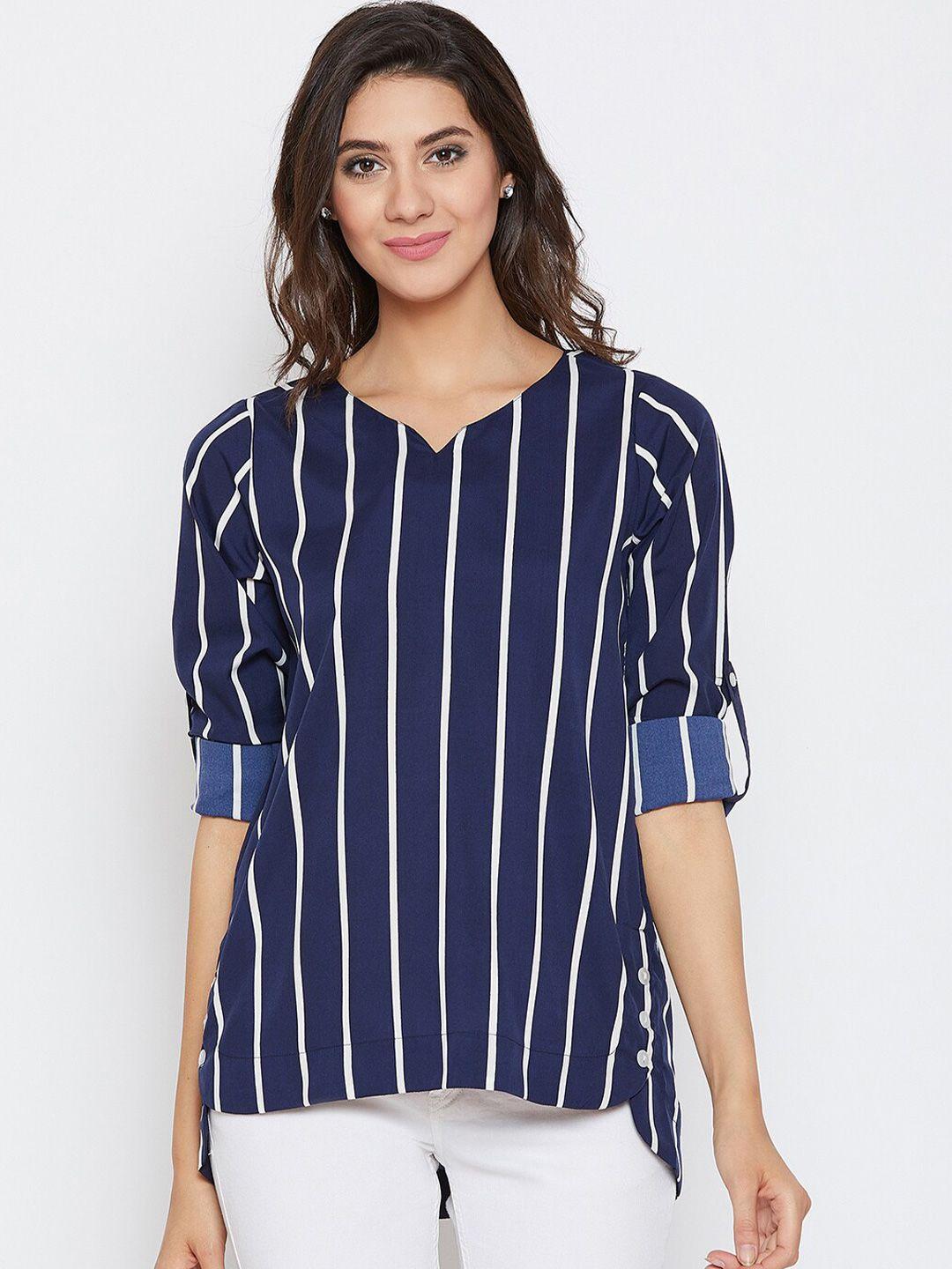 baesd navy blue & blue depths striped crepe top