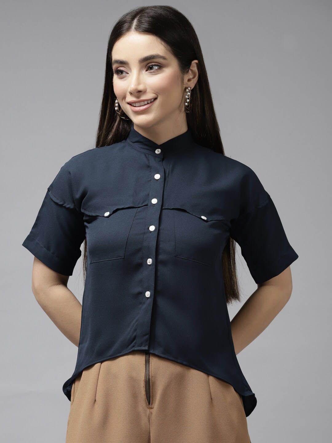 baesd navy blue extended sleeves shirt style top