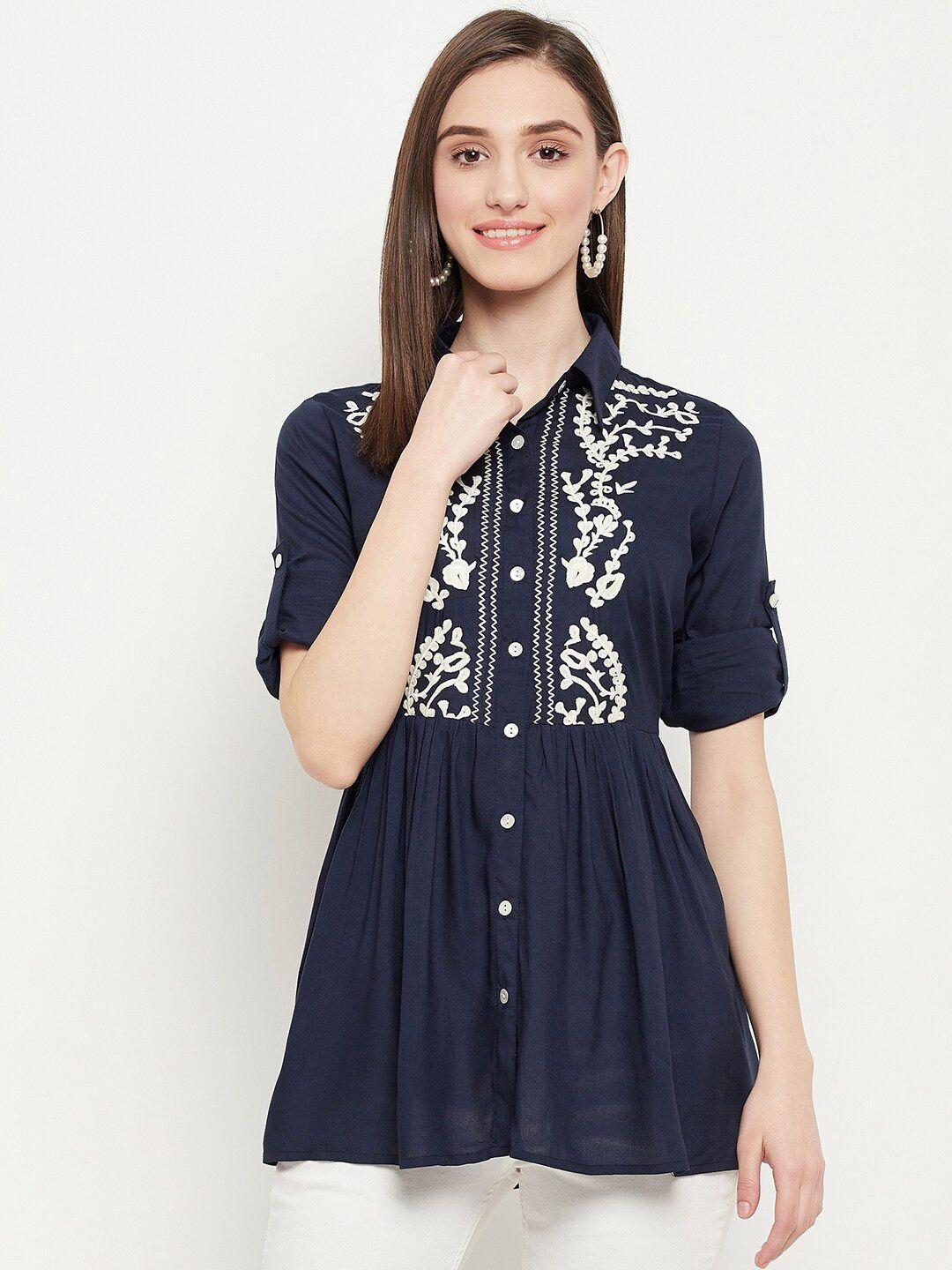 baesd navy blue floral print shirt style top