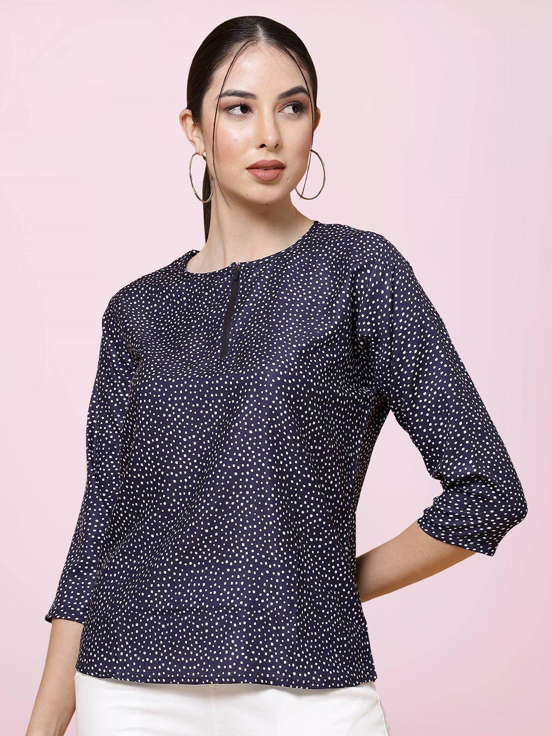 baesd navy blue geometric print crepe top