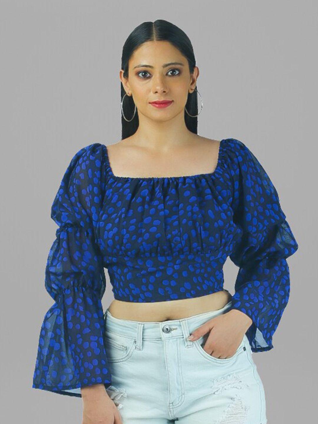 baesd navy blue polka dot print crepe crop top