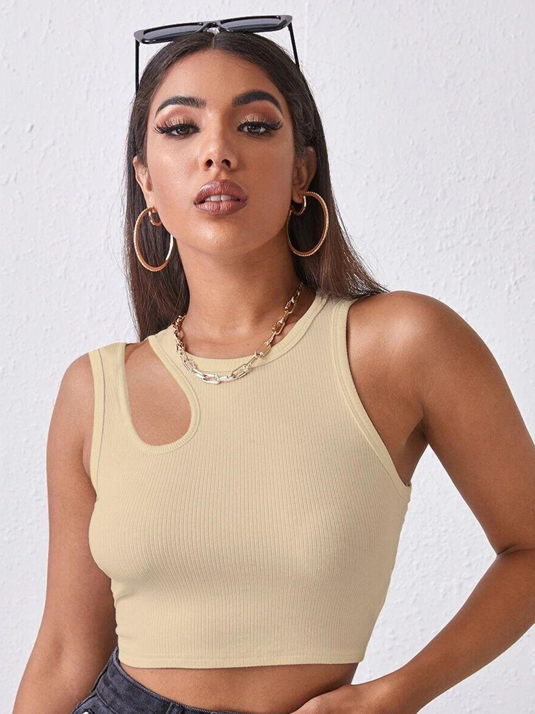 baesd nude-coloured sheen tank crop top