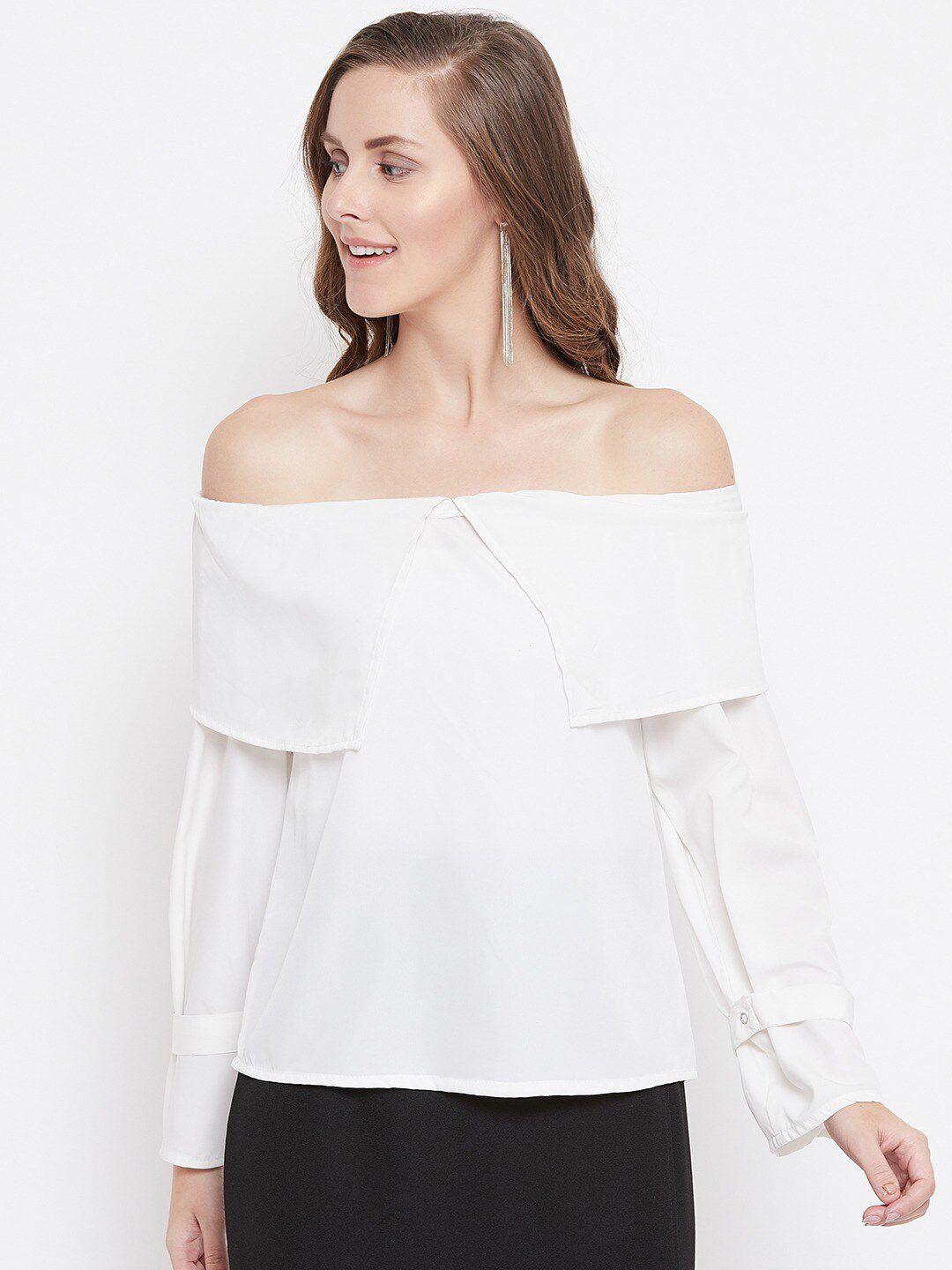 baesd off-shoulder cuffed sleeves cotton bardot top