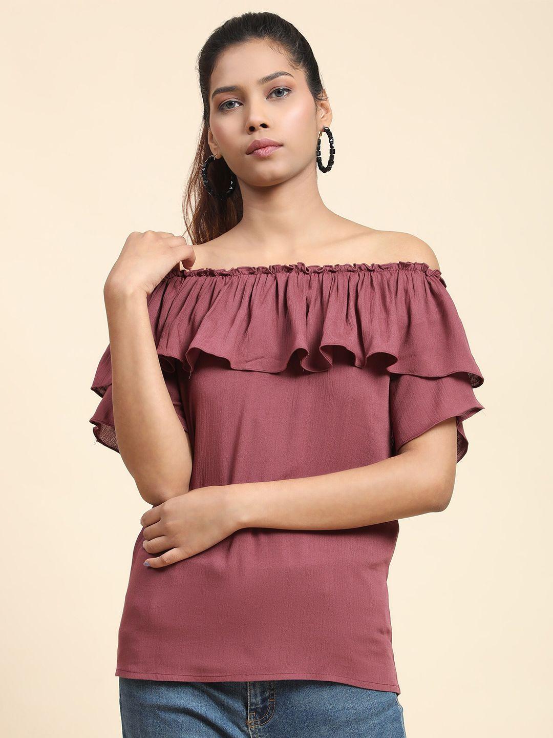 baesd off-shoulder ruffles cotton blouson top