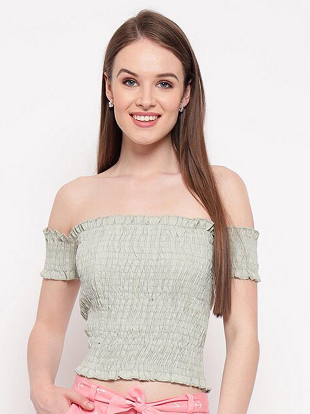 baesd off-shoulder smocked detailed bardot crop top